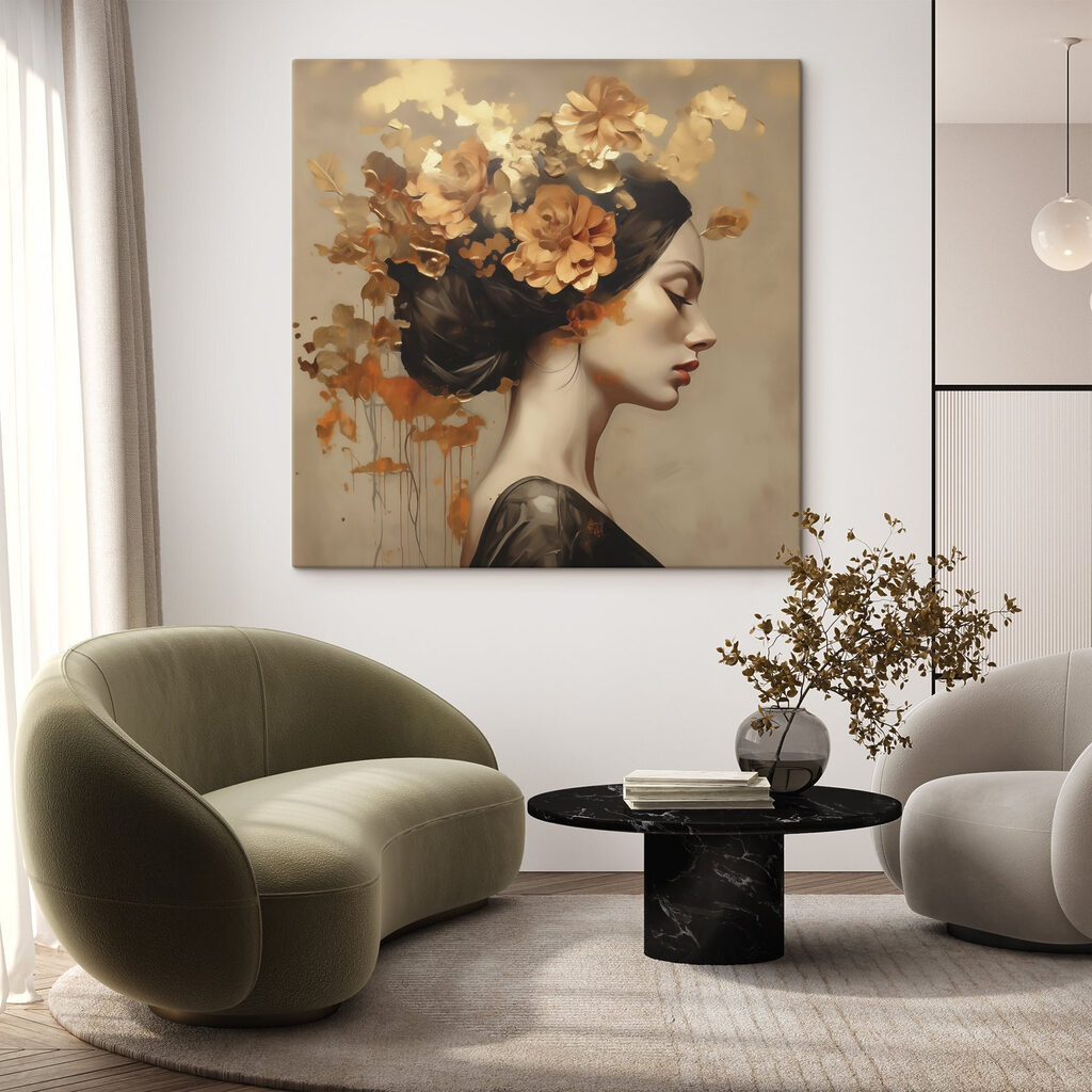 Painting of a woman with flowers in her hair Painting of a woman with flowers in her hair