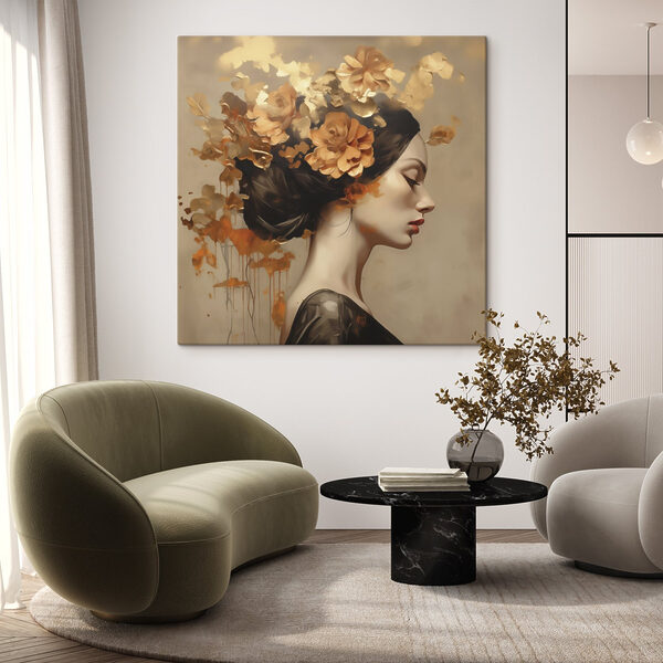 Painting of a woman with flowers in her hair Painting of a woman with flowers in her hair