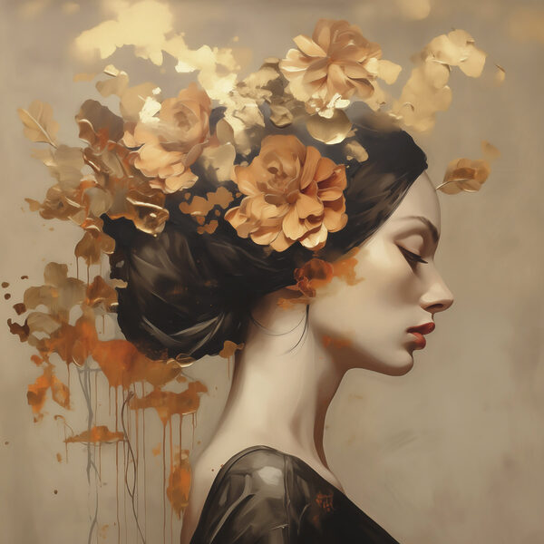 Painting of a woman with flowers in her hair Painting of a woman with flowers in her hair