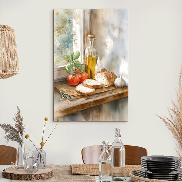 Painting of food on a table Painting of food on a table