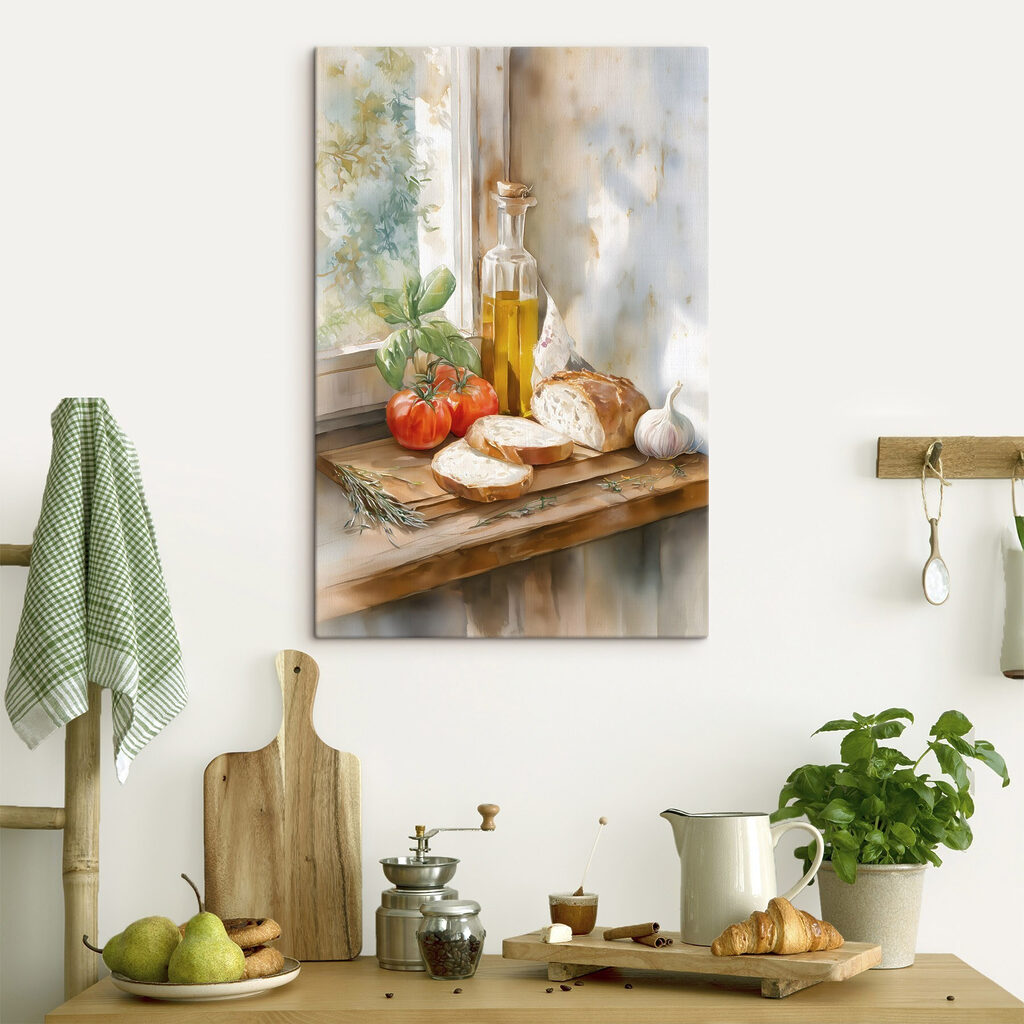 Painting of food on a table Painting of food on a table