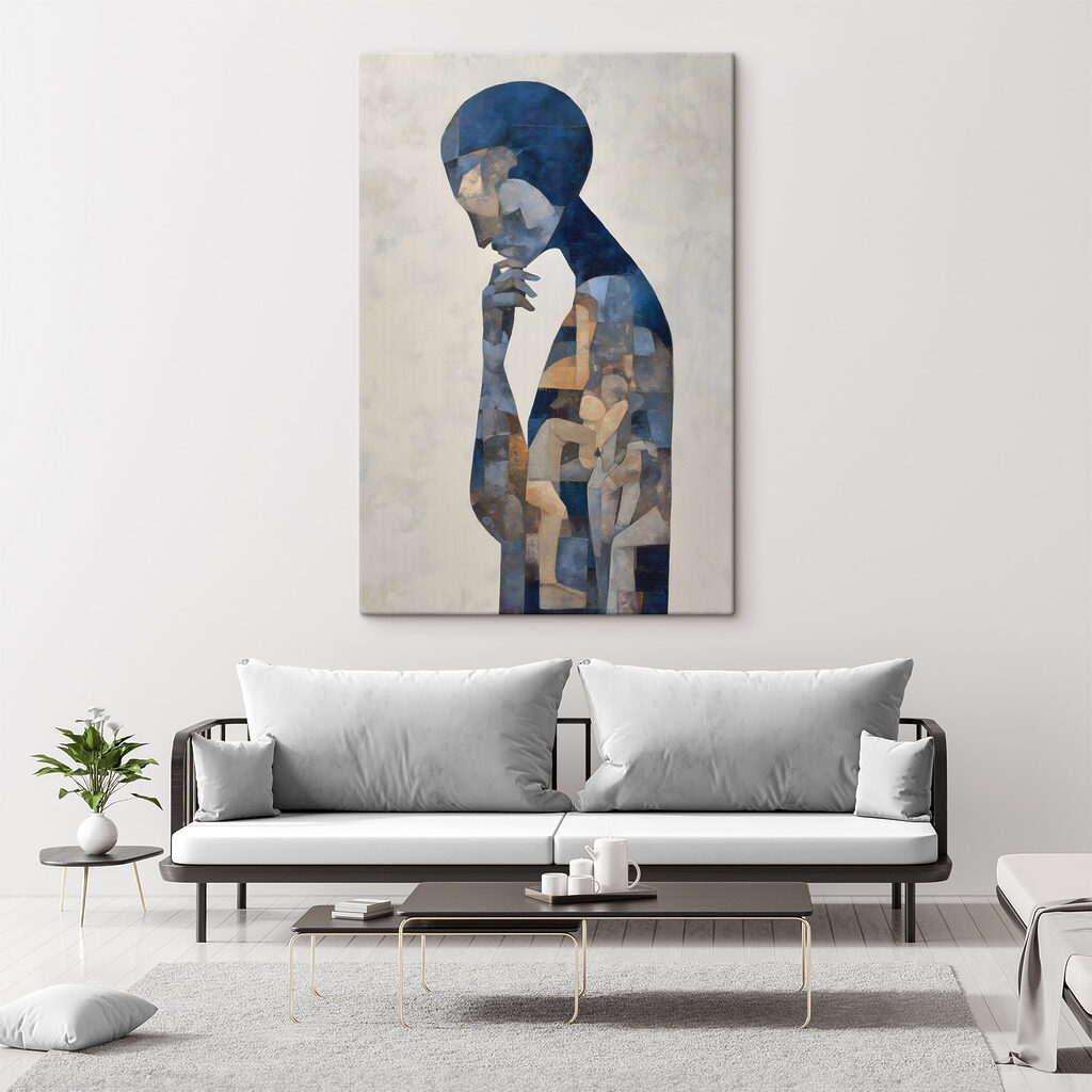 Painting of a woman with a blue head Painting of a woman with a blue head
