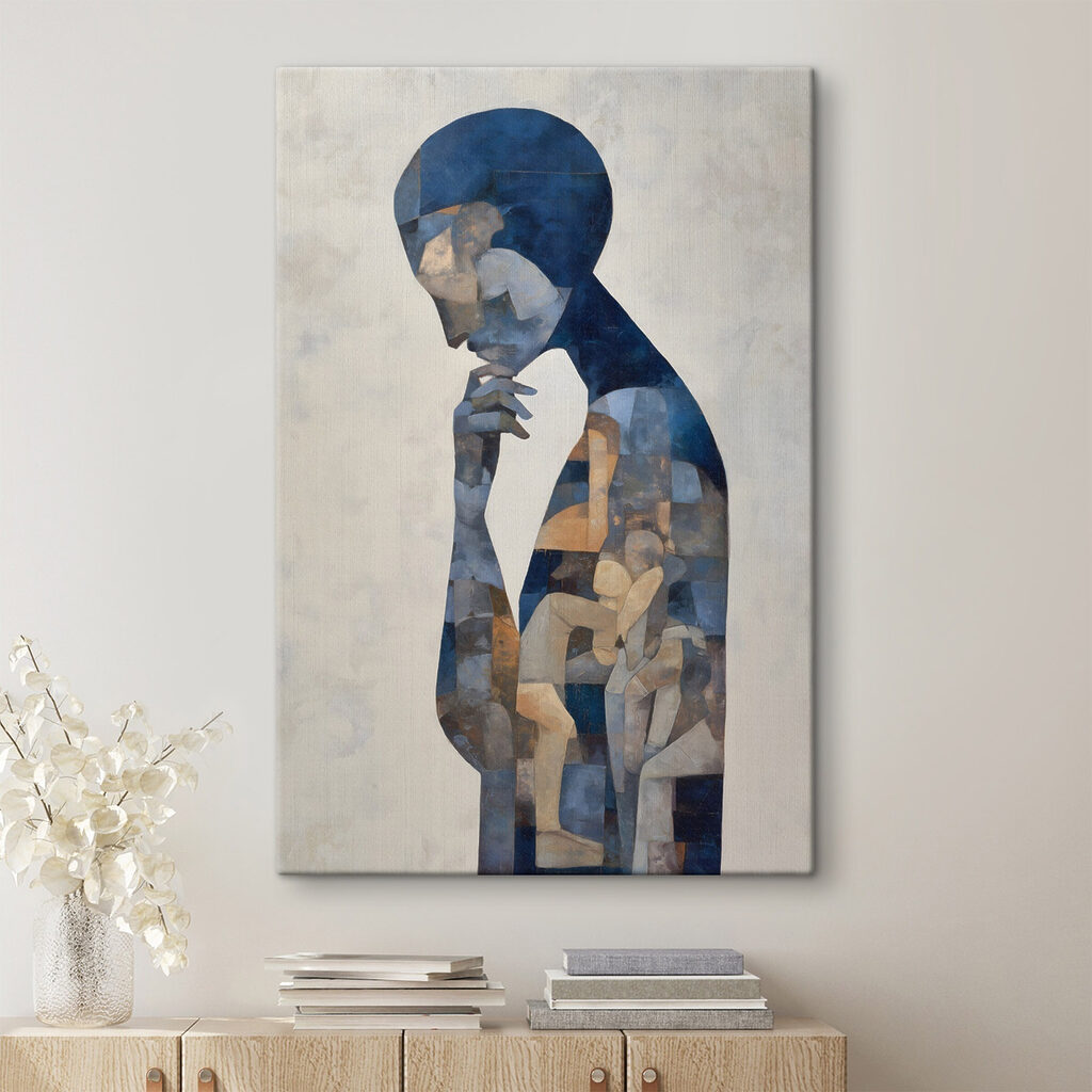 Painting of a woman with a blue head Painting of a woman with a blue head