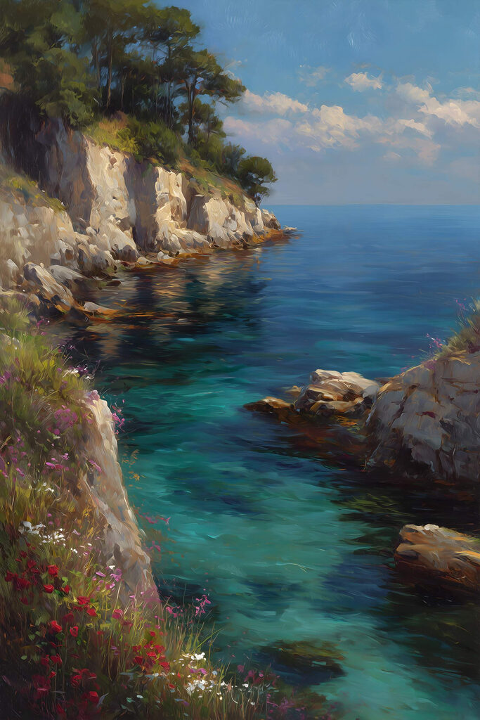 Painting of a body of water
