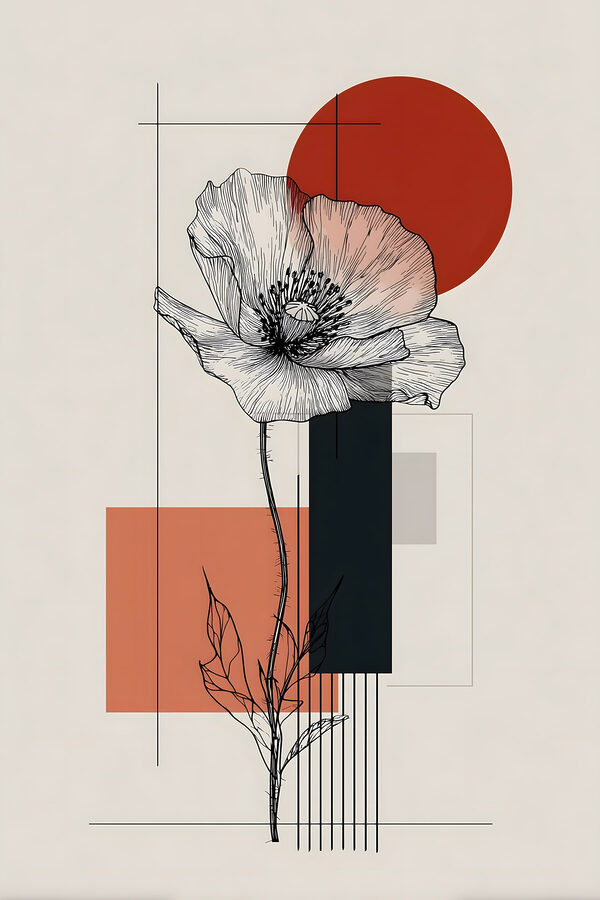 Flower with a stem and a red circle