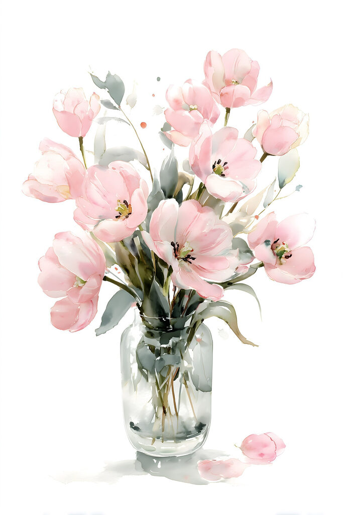 Watercolor of flowers in a glass vase