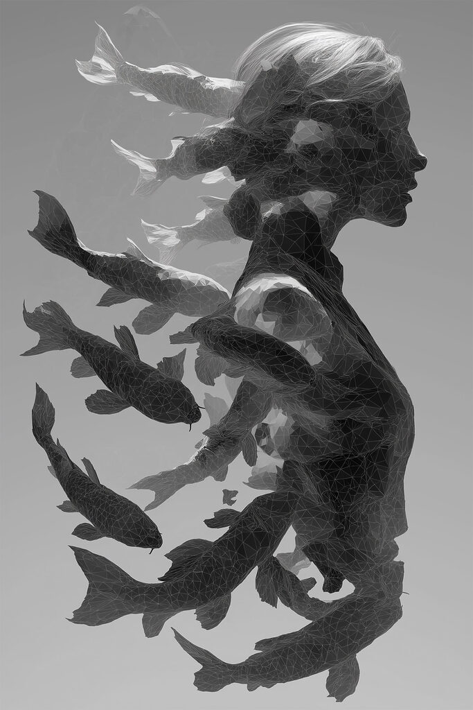 Woman with fish in her hair