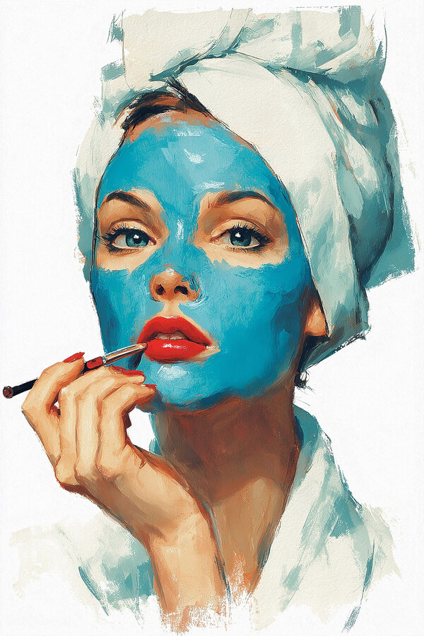 Woman with a blue mask on her face Woman with a blue mask on her face