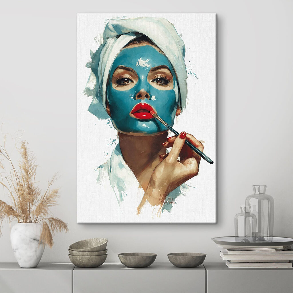 Woman with a blue mask on her face Woman with a blue mask on her face