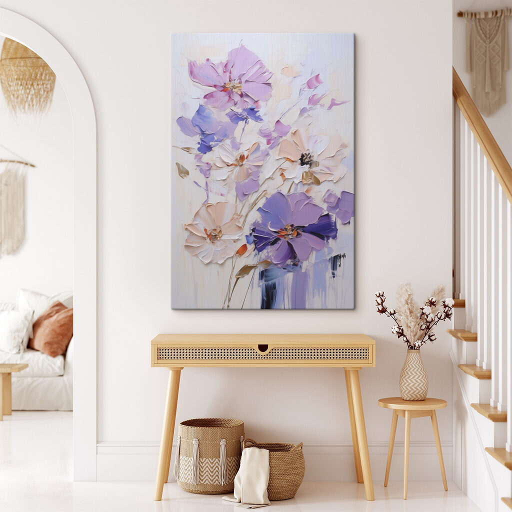 Painting of flowers on a white surface