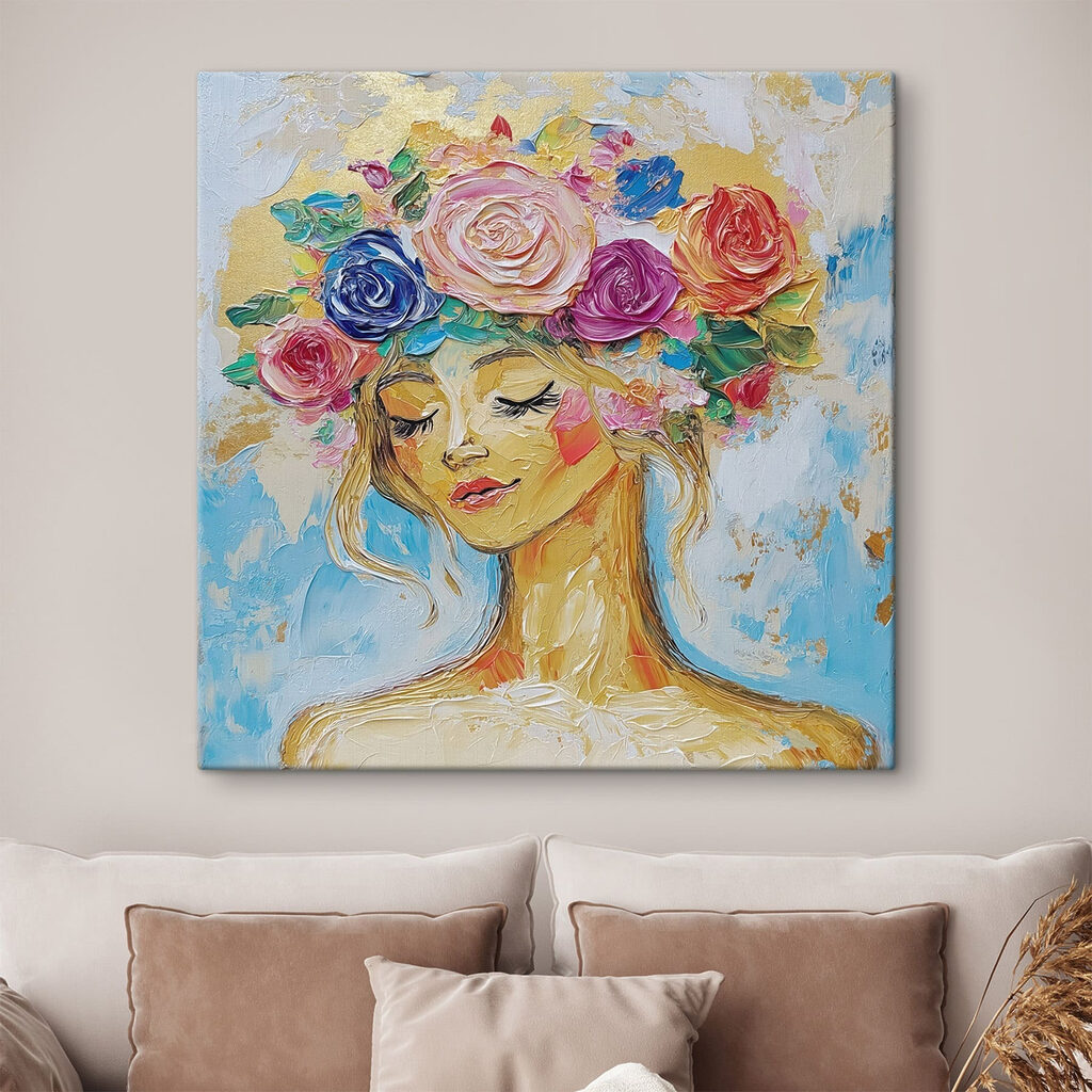 Painting of a woman with flowers in her hair Painting of a woman with flowers in her hair