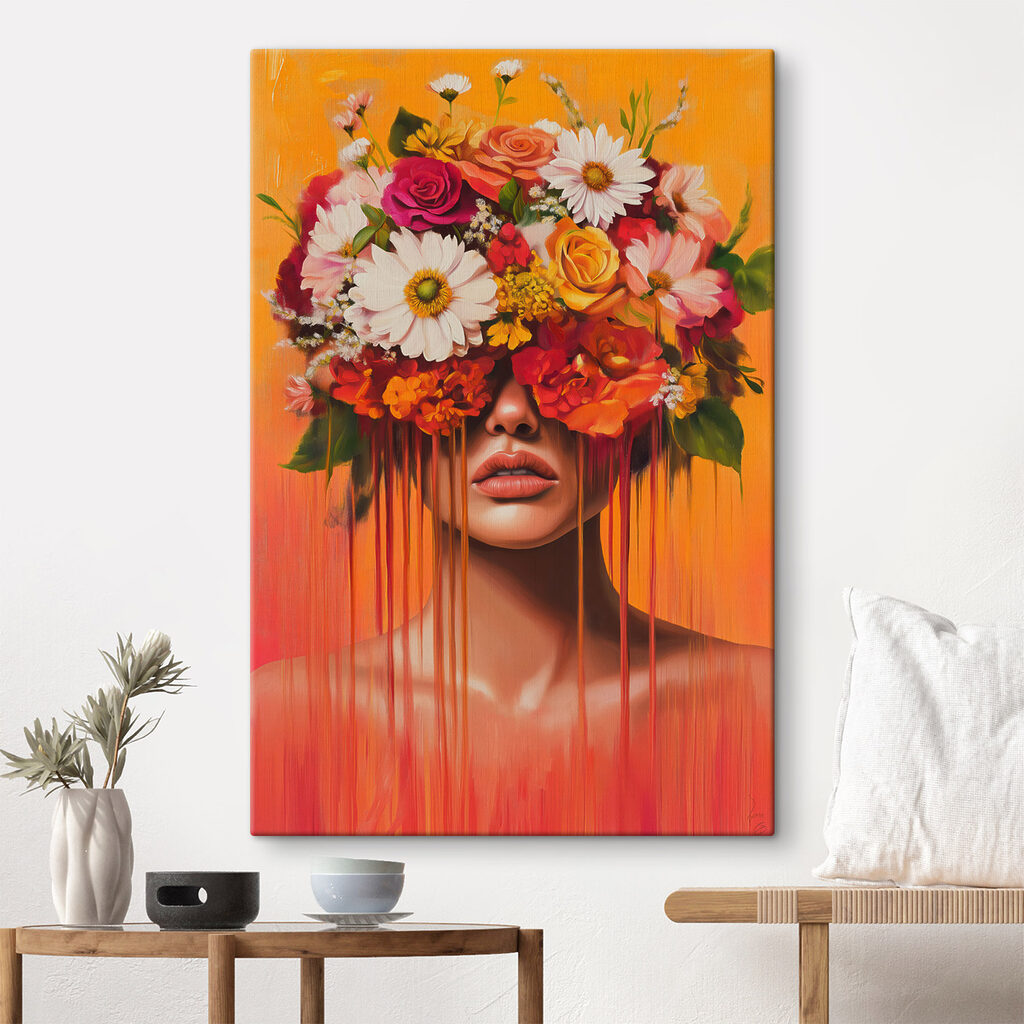 Painting of a woman with flowers on her head