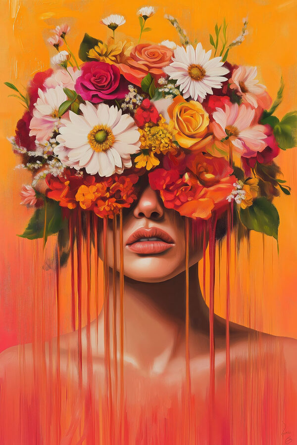 Painting of a woman with flowers on her head