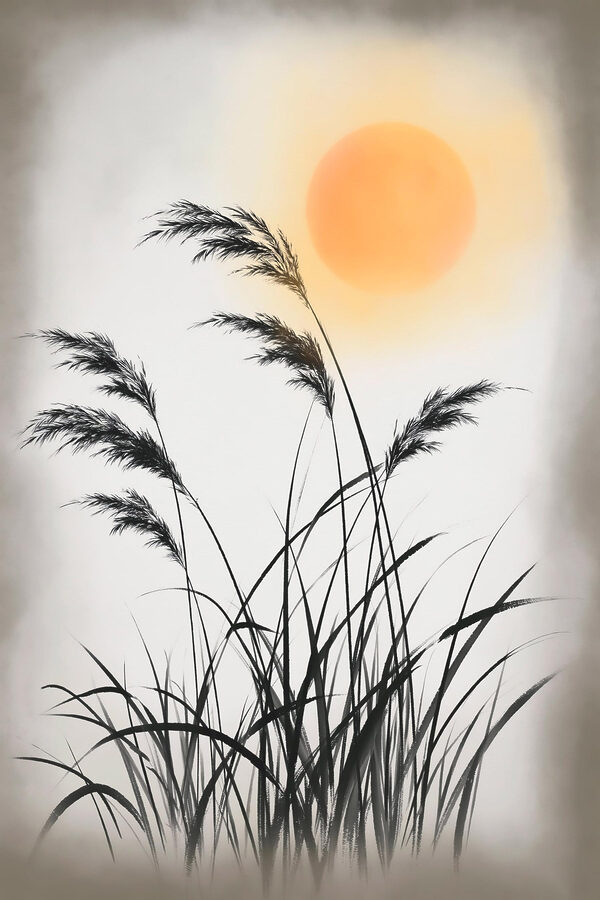 Silhouette of grass and the sun