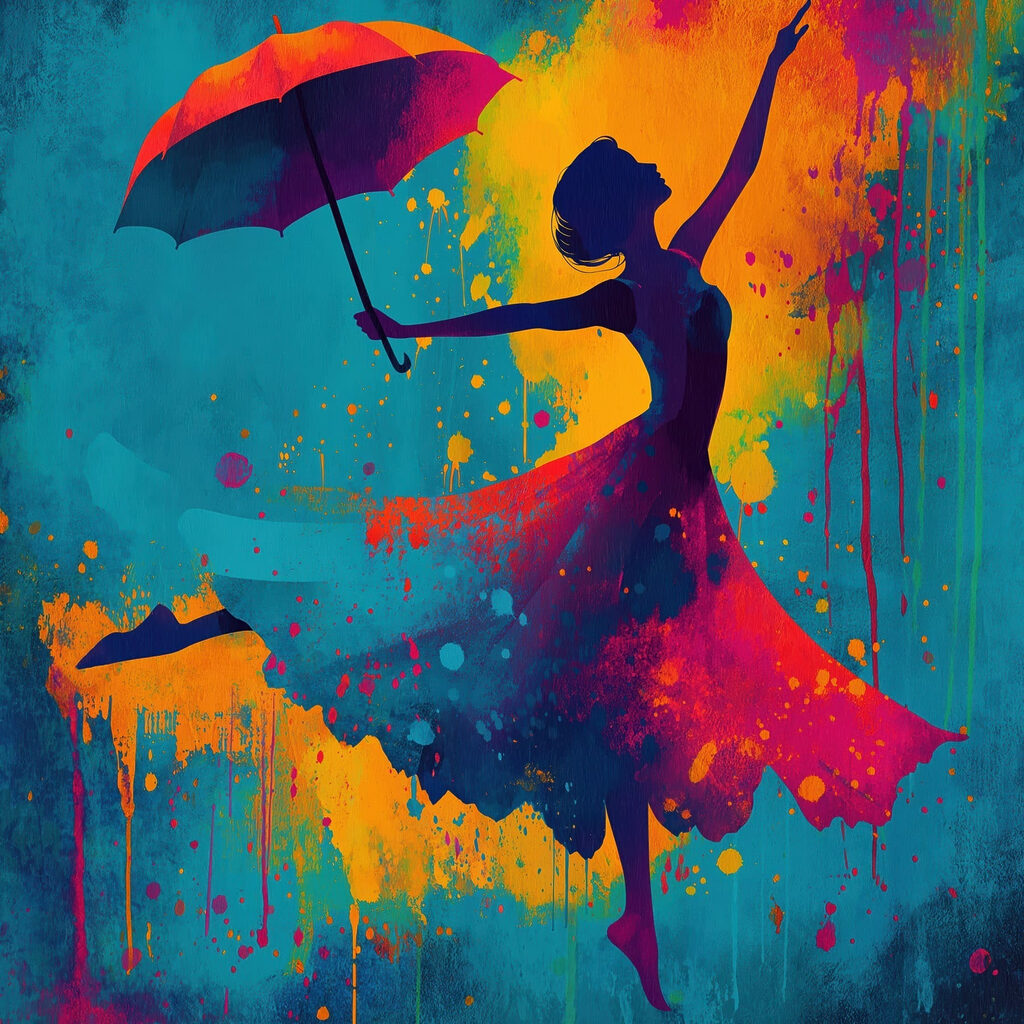 Woman in a dress holding an umbrella