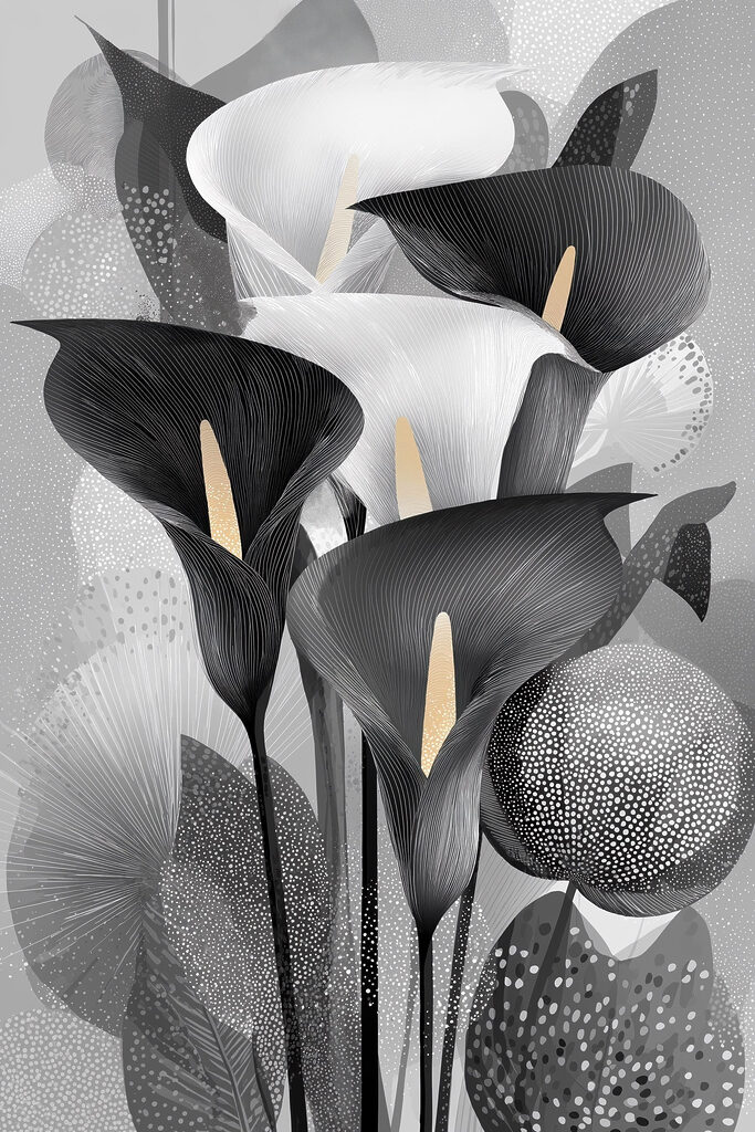 Group of black and white flowers