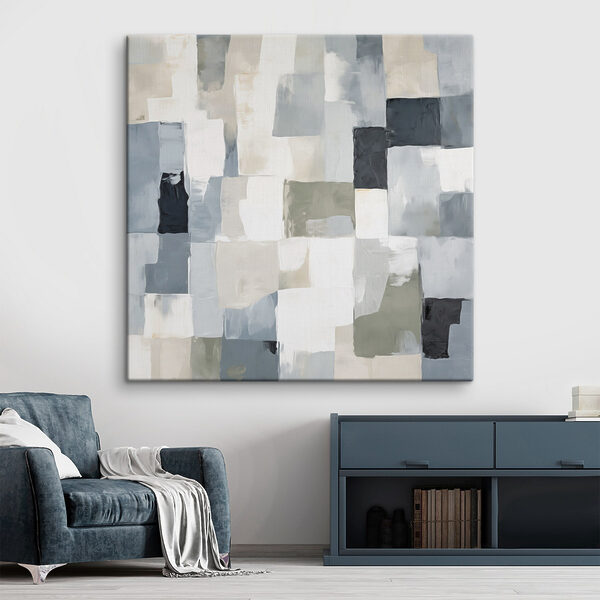 Painting of squares in different shades of gray and black