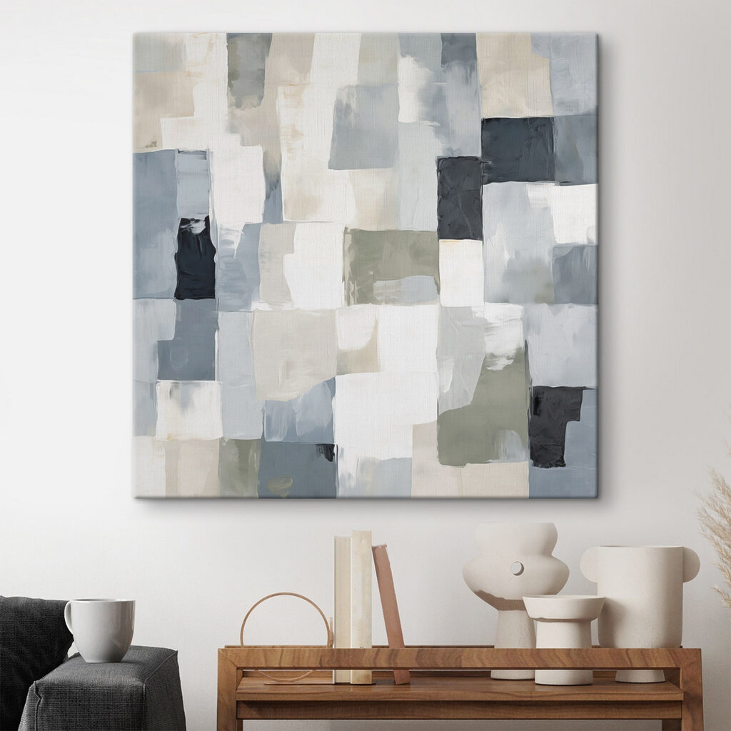 Painting of squares in different shades of gray and black