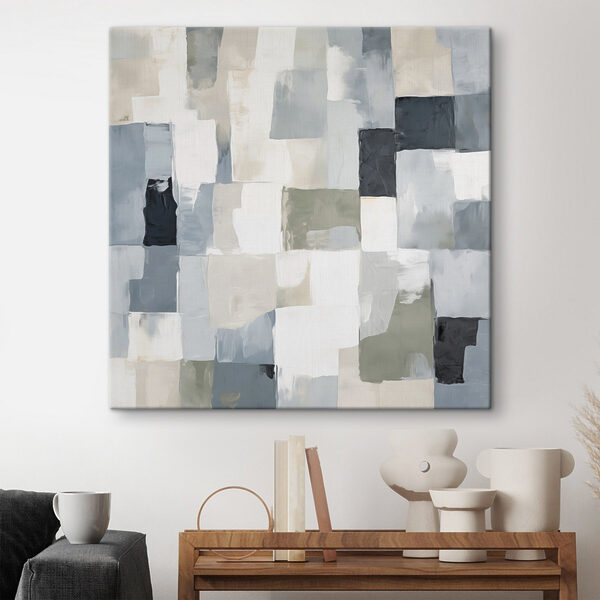 Painting of squares in different shades of gray and black