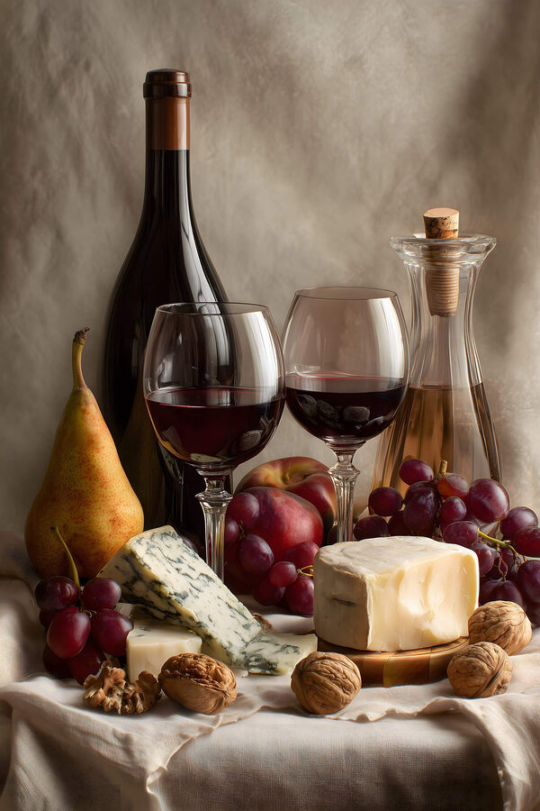 Wine bottle and glasses of wine