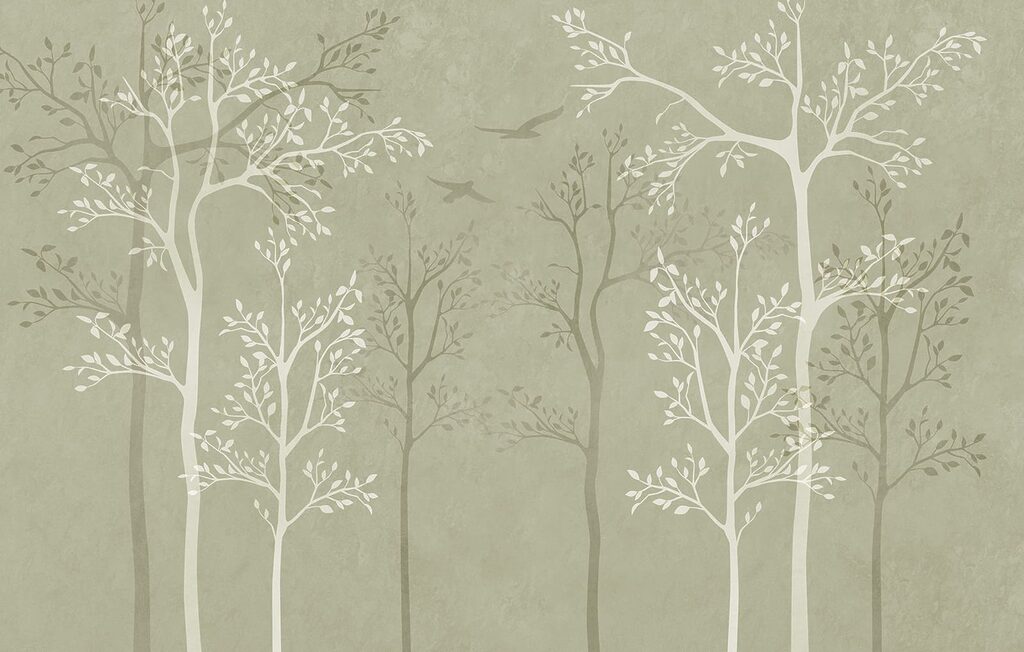 Wallpaper with trees and birds
