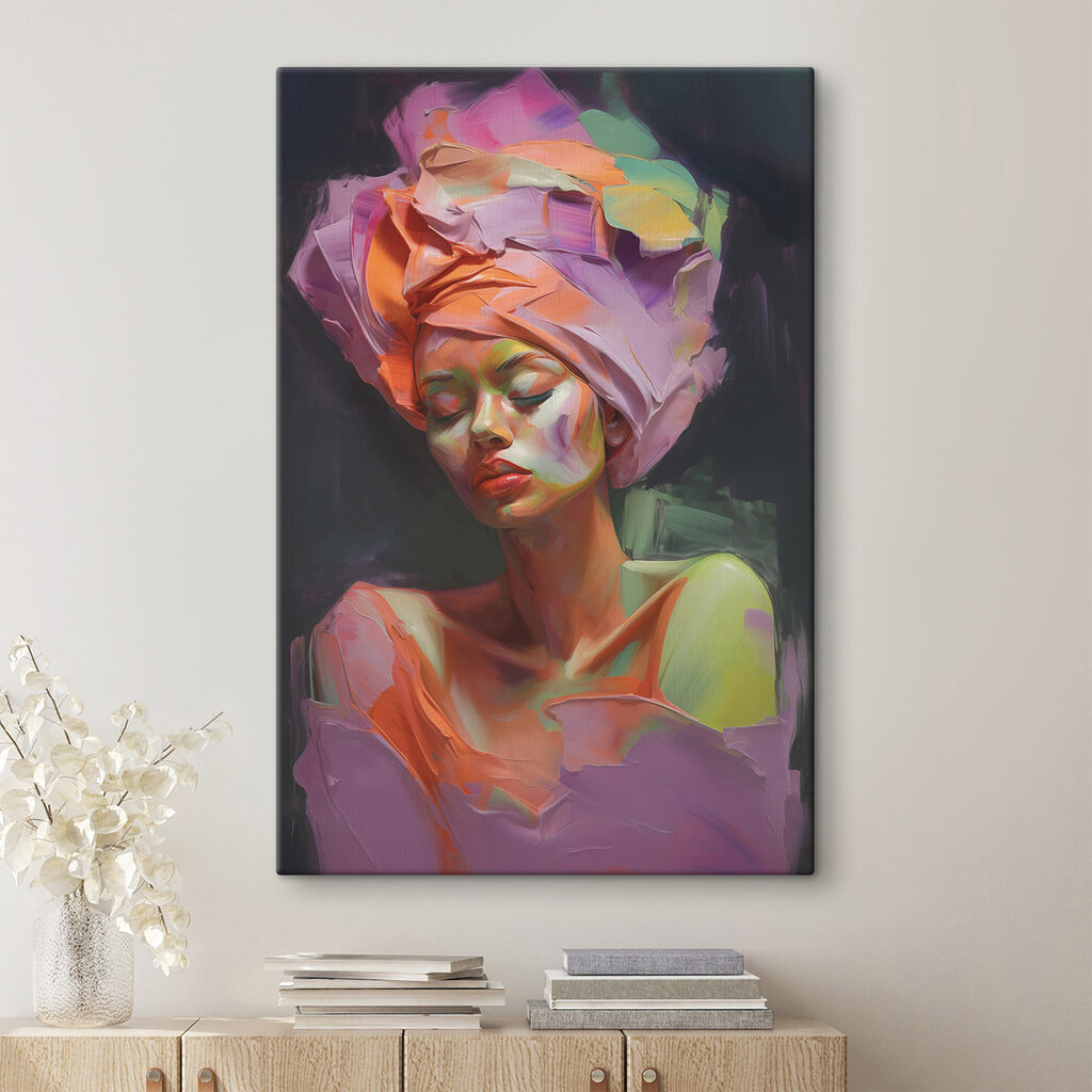 Woman with colorful fabric on her head Woman with colorful fabric on her head