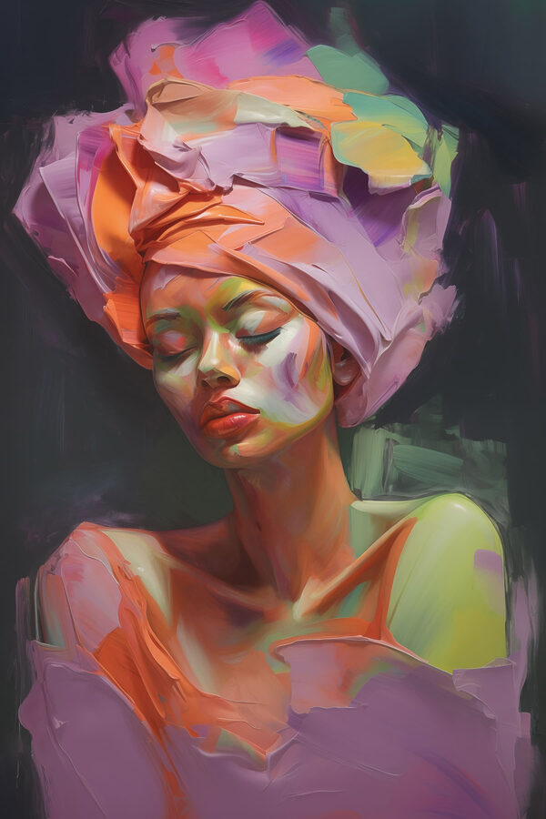 Woman with colorful fabric on her head Woman with colorful fabric on her head