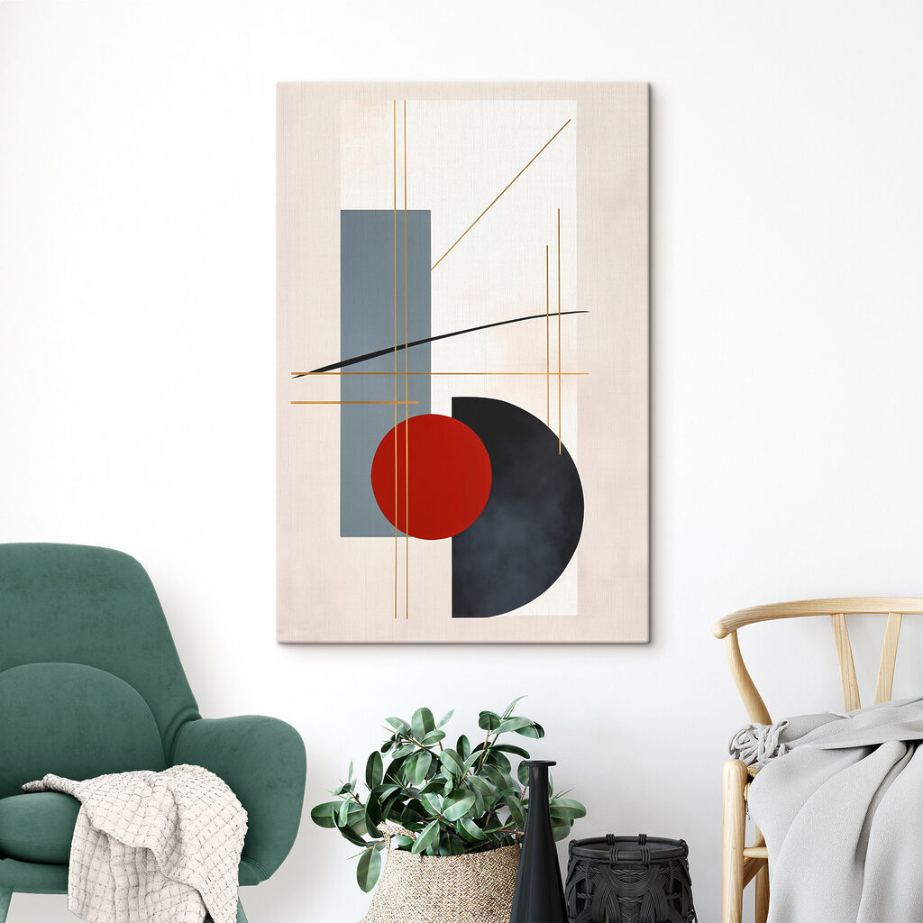 Red circle and blue rectangles and lines Red circle and blue rectangles and lines