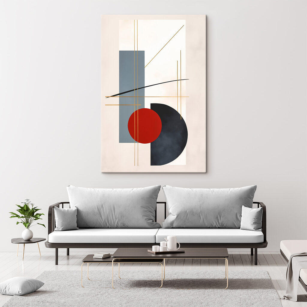 Red circle and blue rectangles and lines Red circle and blue rectangles and lines