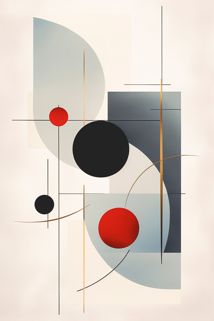 Black red and grey circles and squares