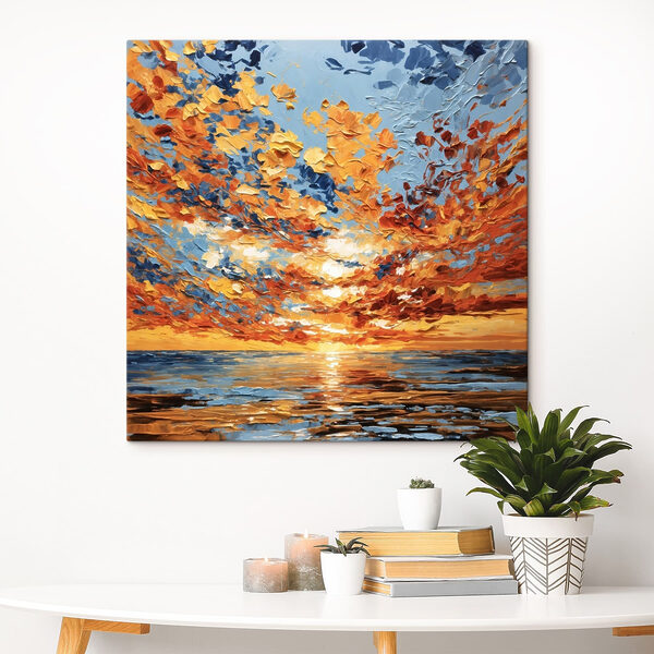 Painting of a sunset over water Painting of a sunset over water
