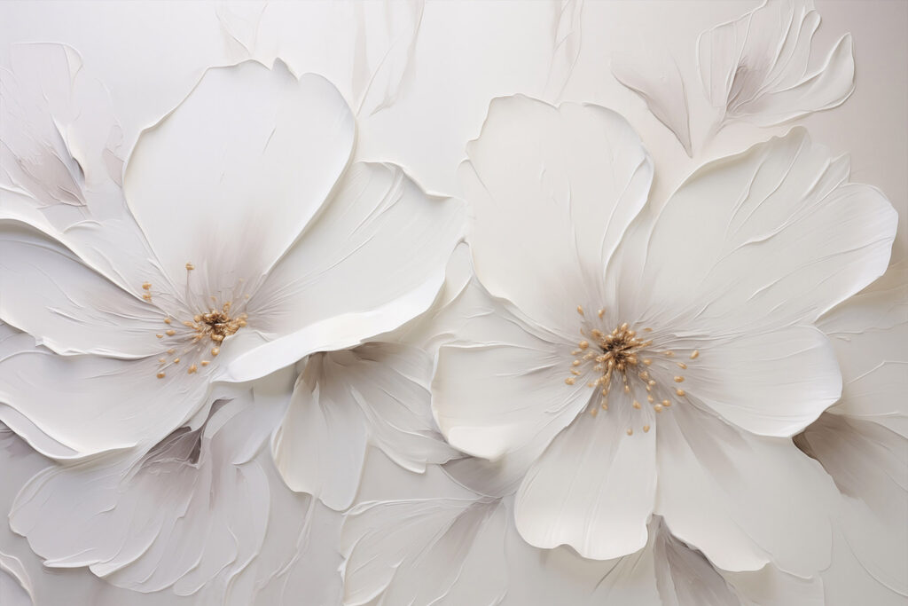 White flower art on a wall