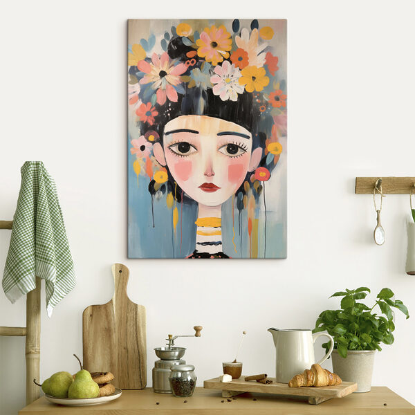 Painting of a woman with flowers in her hair