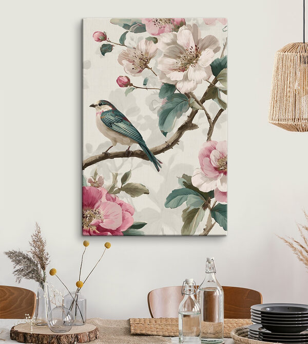 Bird on a branch with flowers