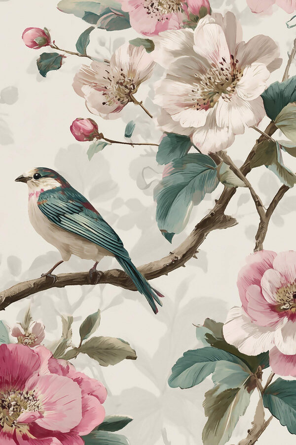 Bird on a branch with flowers