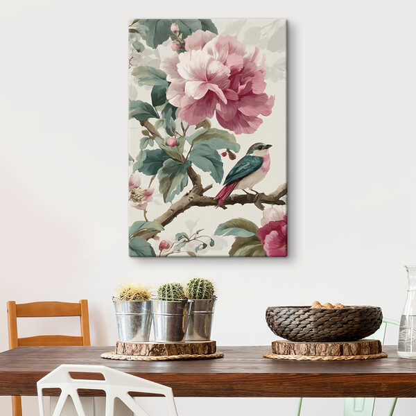 Bird on a branch with flowers