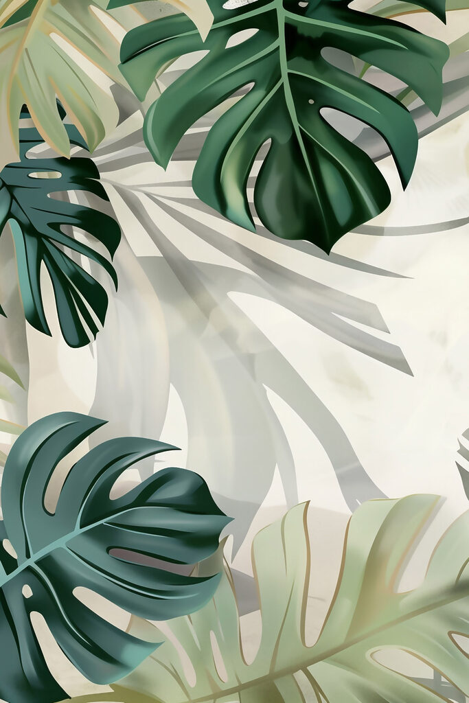 Lush green leaves create a serene backdrop