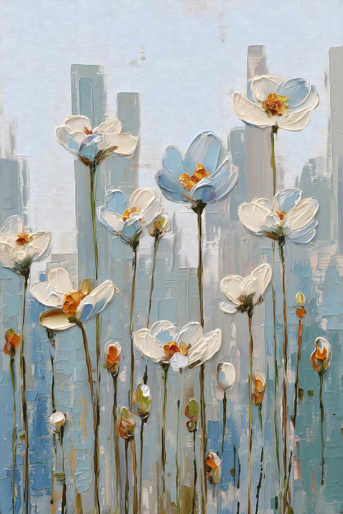 Painting of flowers on a wall Painting of flowers on a wall