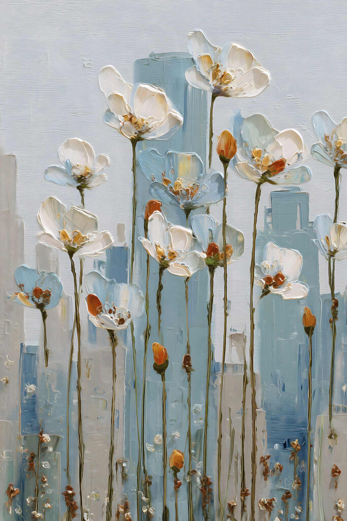 Painting of flowers on a wall Painting of flowers on a wall