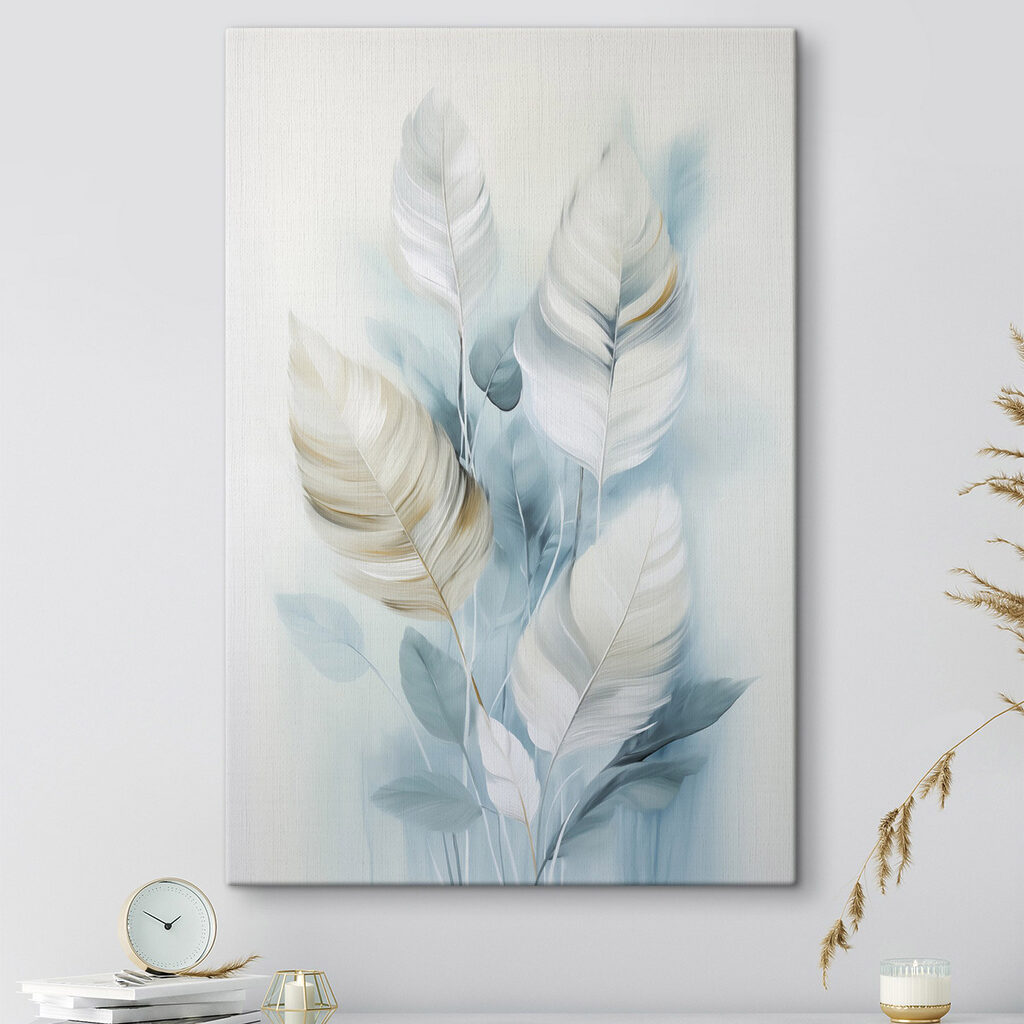 Painting of white and blue feathers