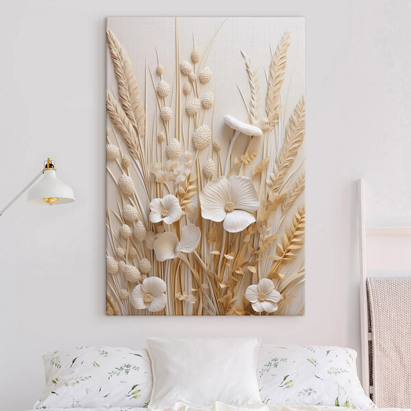 Group of white flowers and brown wheat