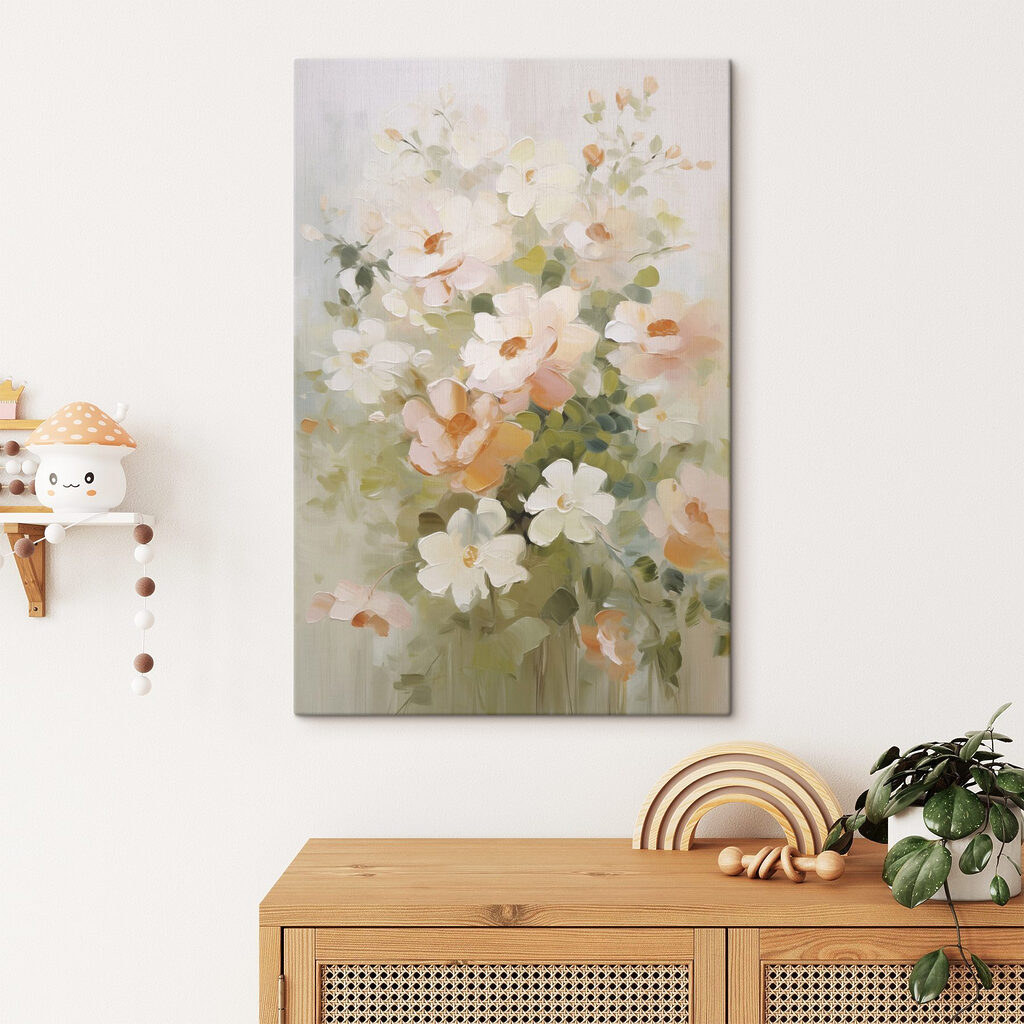 Painting of flowers on a white surface