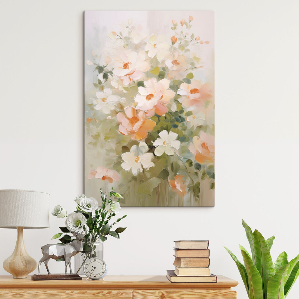 Painting of flowers on a white surface