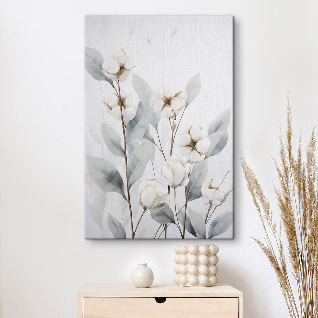 Painting of cotton flowers and leaves Painting of cotton flowers and leaves