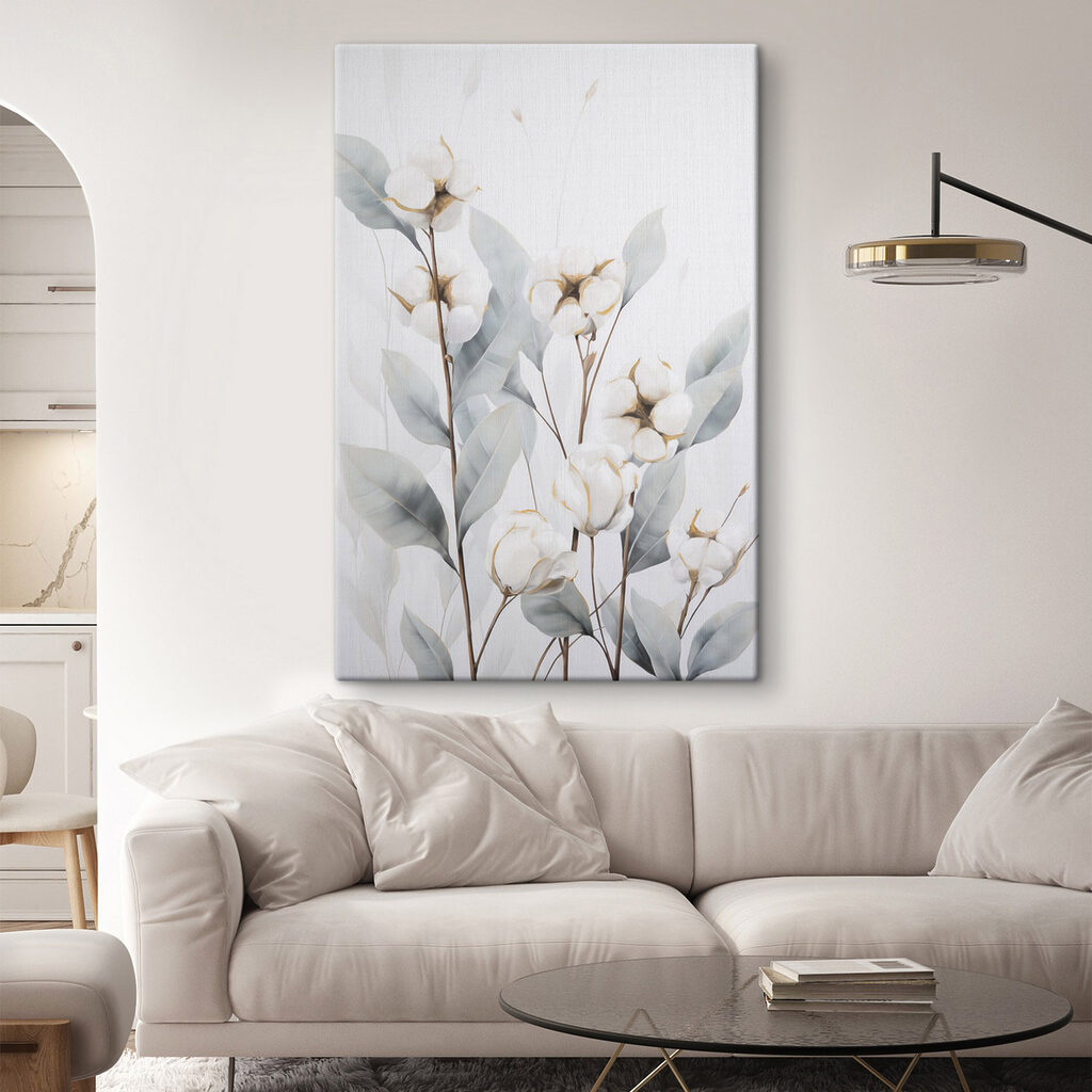 Painting of cotton flowers and leaves Painting of cotton flowers and leaves