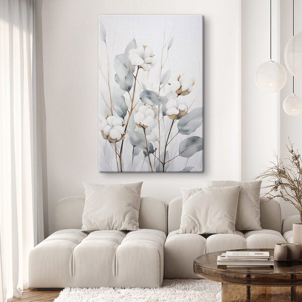 Painting of cotton flowers and leaves Painting of cotton flowers and leaves