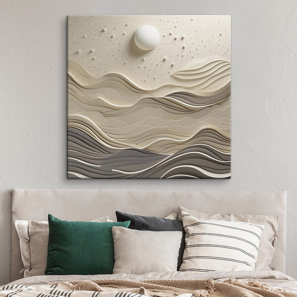 White paper cut out of waves and a white sun