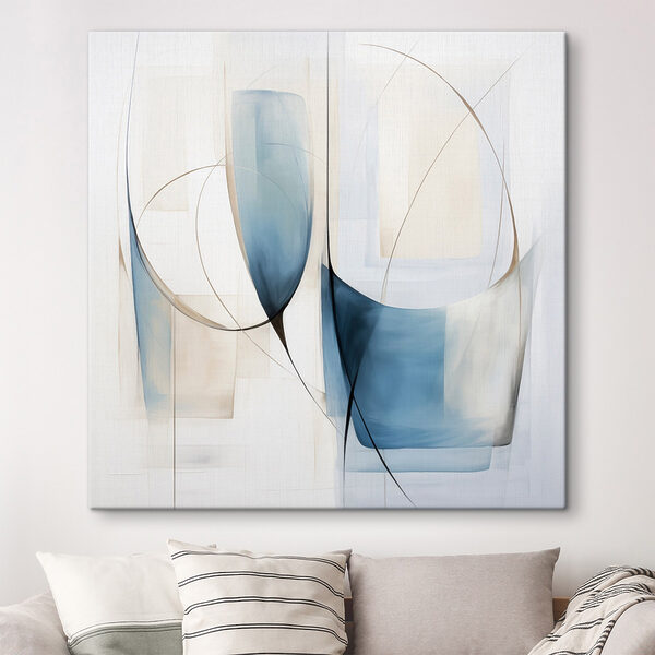 Painting of a couple of blue and white shapes