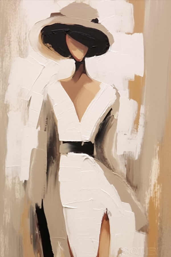 Painting of a woman in a white dress Painting of a woman in a white dress