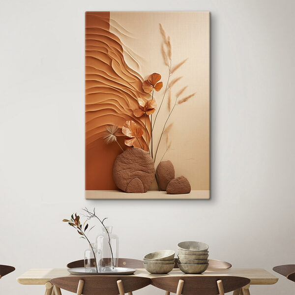 Brown and white wall with brown and white waves and flowers